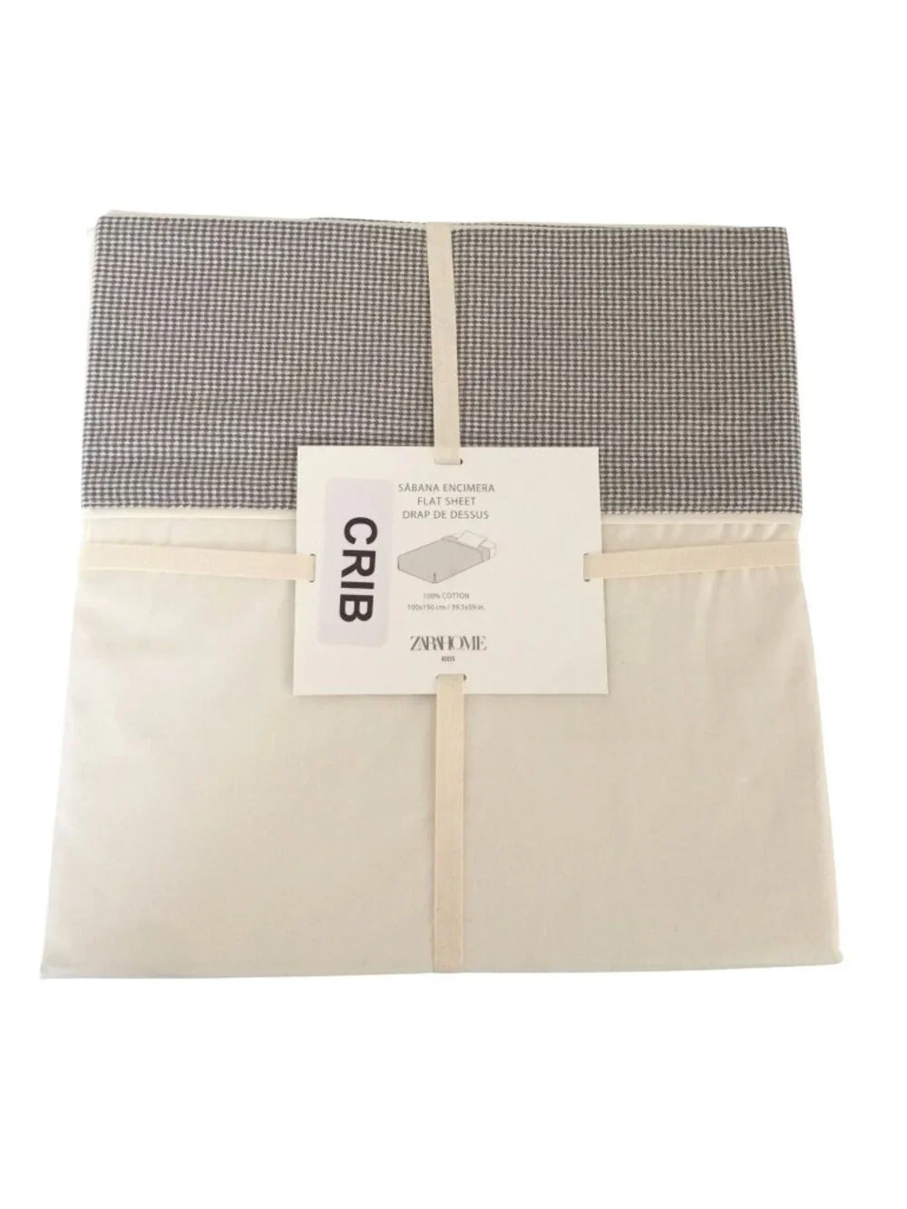 ZARAHOME Kids Crib Flat Sheet 100% Cotton Cream Gray